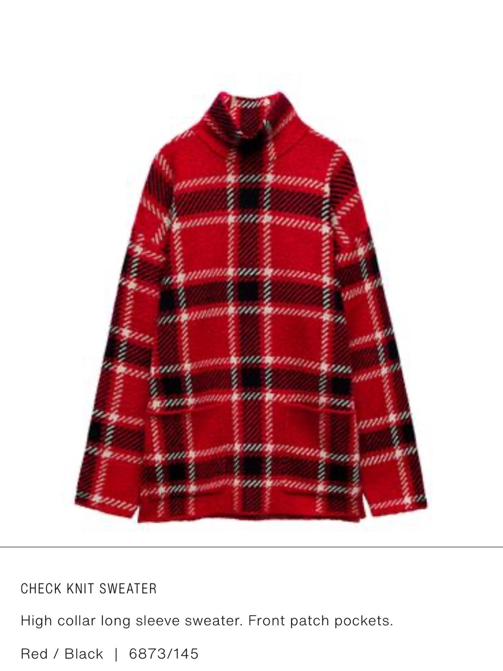 Zara Red and Black Check Knit Sweater